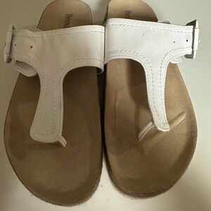 Bjorndal Penelope White and Tan Thong Sandals